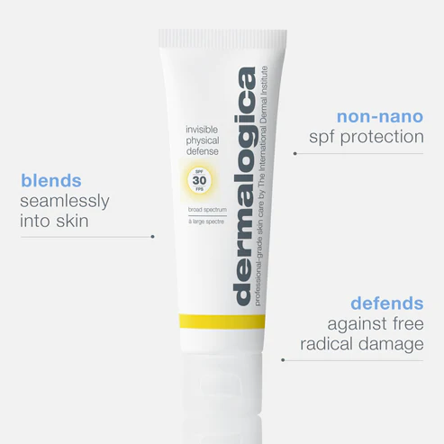 DERMALOGICA INVISIBLE PHYSICAL DEFENSE MINERAL SUNSCREEN SPF30 - provides blue light protection