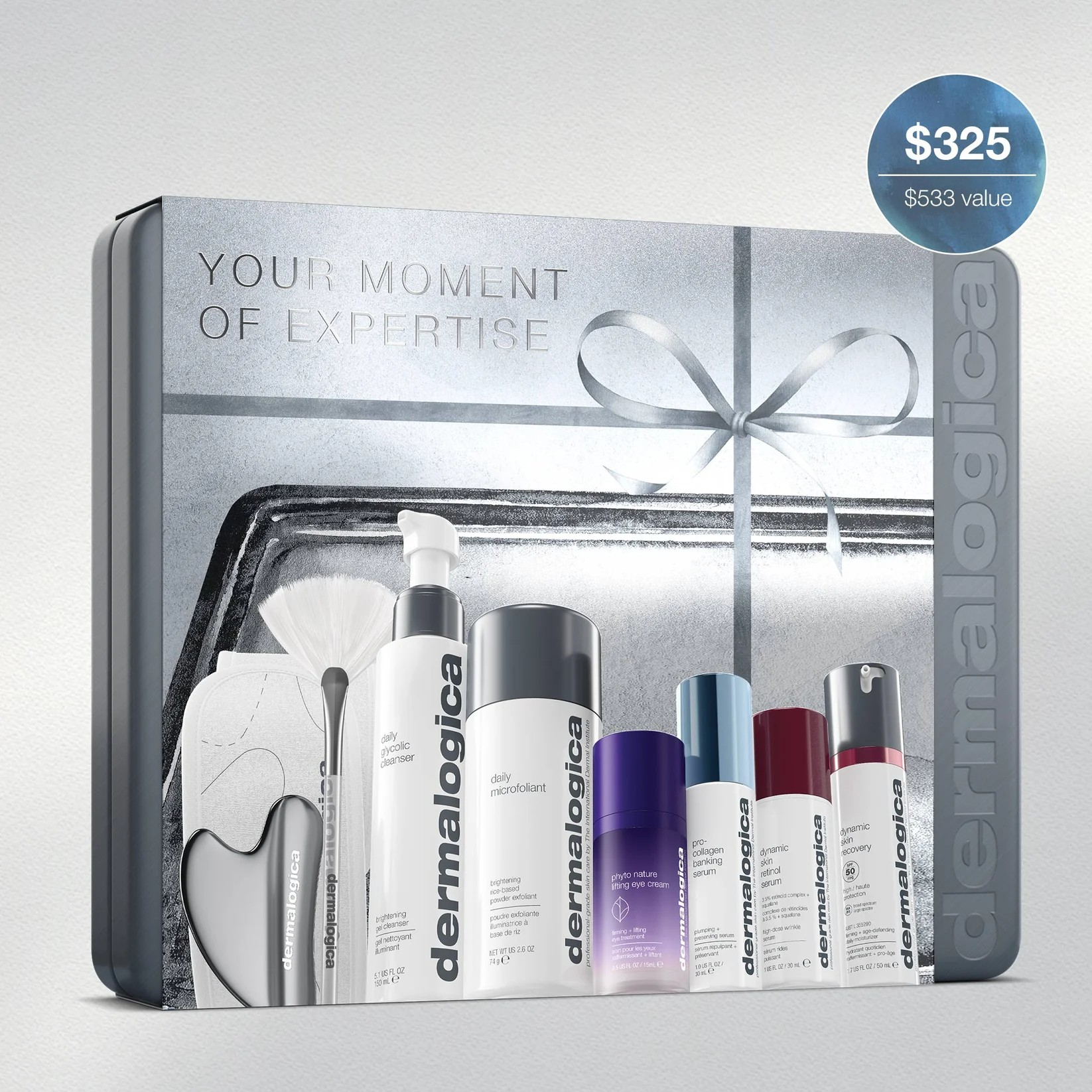 DERMALOGICA YOUR MOMENT OF EXPERTISE SET (6 FULL-SIZE + 2 FACE TOOLS + HEADBAND) - expert-level skin solutions