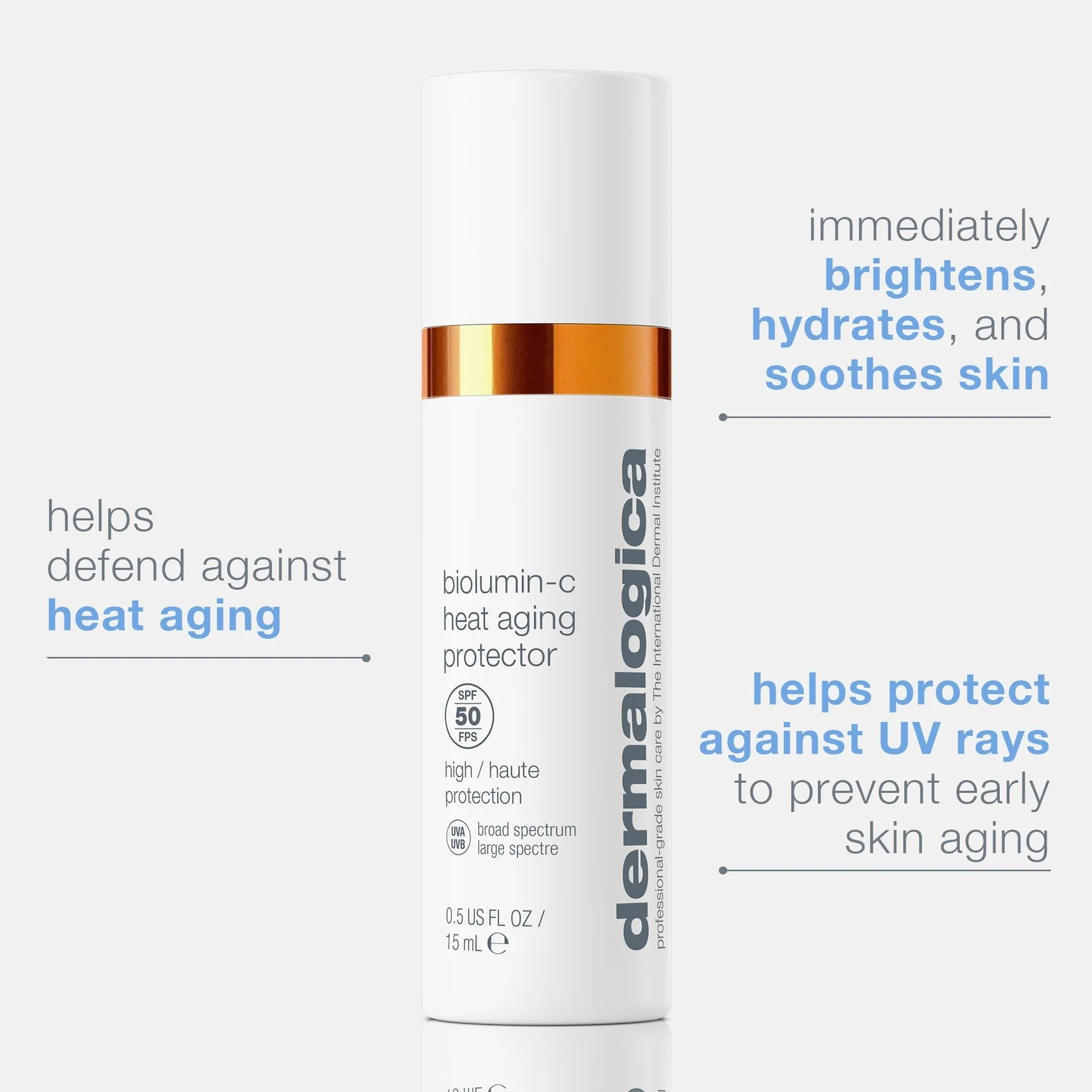 DERMALOGICA BIOLUMIN-C HEAT AGING PROTECTOR SPF50 - brightens, hydrates + protects