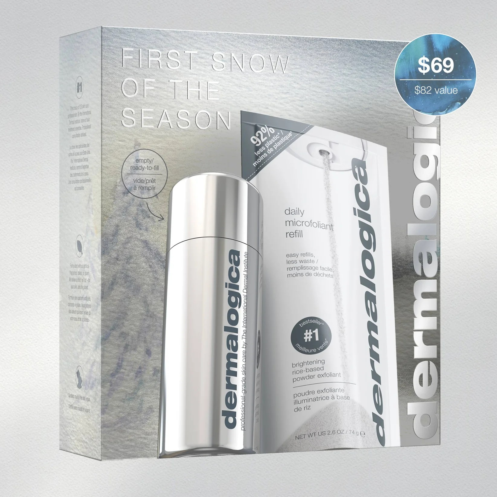DERMALOGICA FIRST SNOW OF THE SEASON BUNDLE (SEASONAL EDITION CANISTER + REFILL) - exfoliate, smooth + brighten